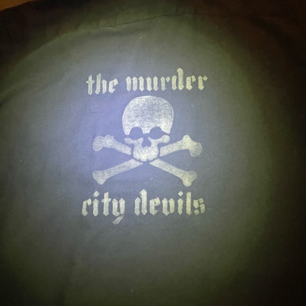 Navy Blue Dickies work wear shirt customized with murder city devils logo